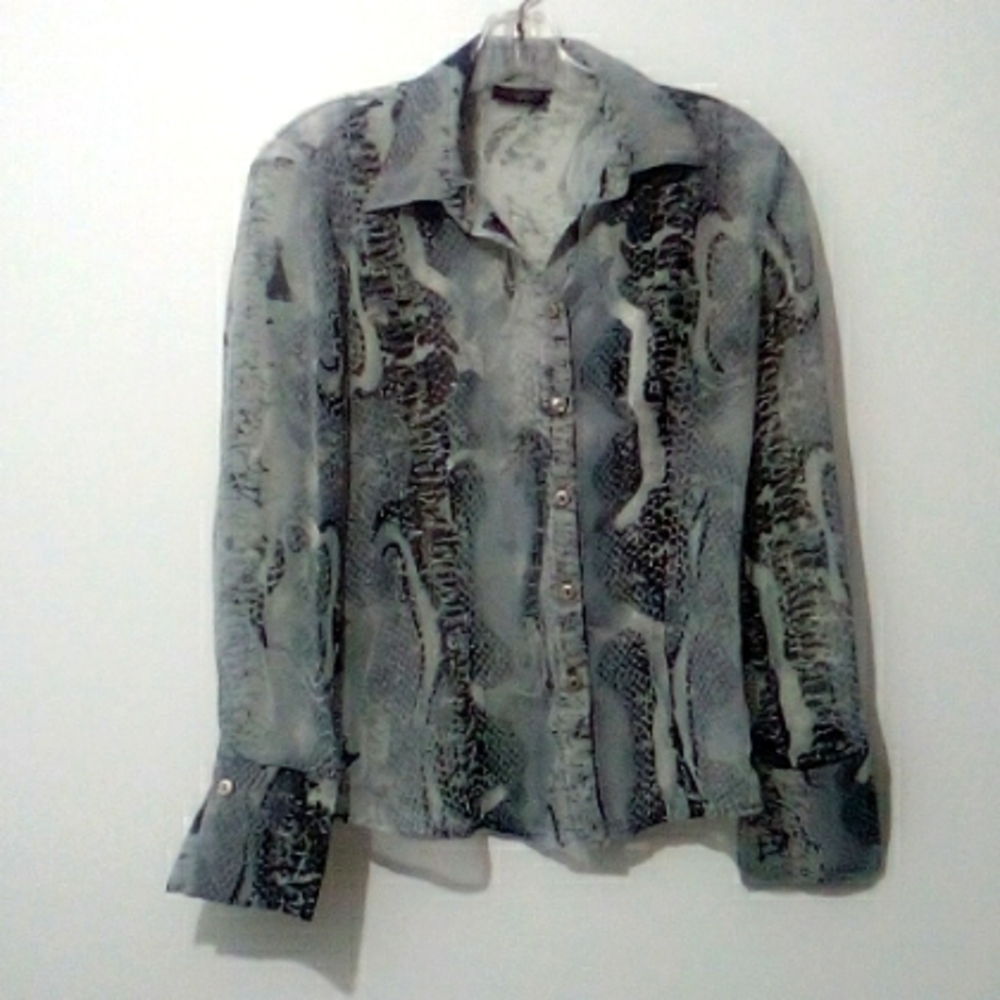 Paris Cope Vintage grey sheer button down blouse